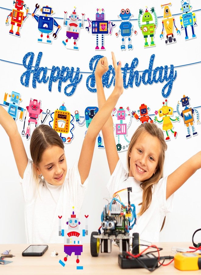 Lide Road 3Pcs Fun Robot Birthday Party Banner Cartoon Decorations Pink Robot Happy Birthday Banner Robots Banners Sign for Cartoon Baby Shower Party Supplies - Image 4